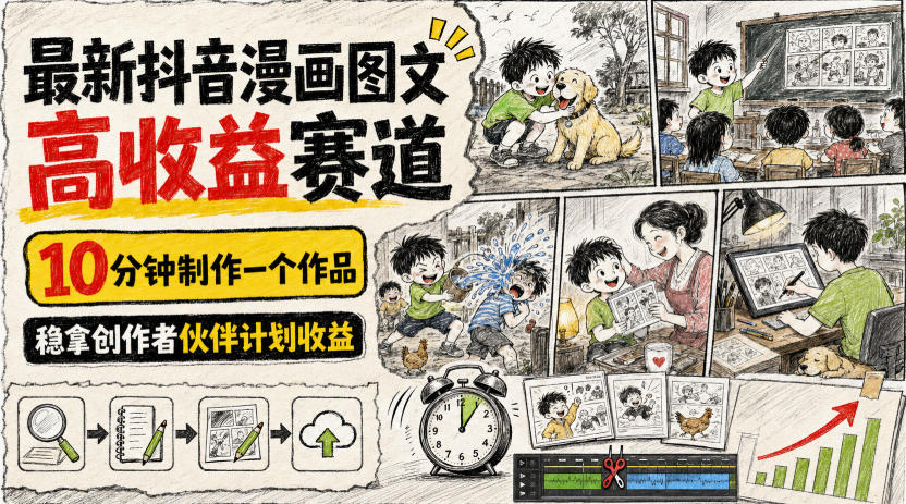 最新抖音漫画图文高收益赛道,10分钟制作一个作品,稳拿创作者伙伴计划收益-云网创