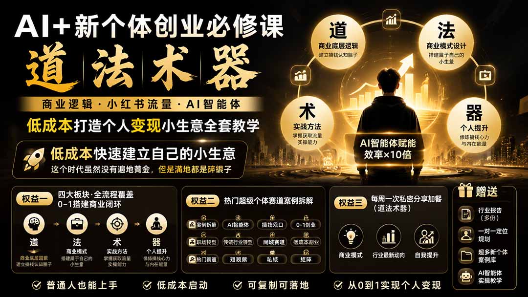 AI+新个体创业必修课｜道法术器｜商业逻辑·小红书流量·AI智能体｜低成本打造个人变现小生意全套教学-云网创