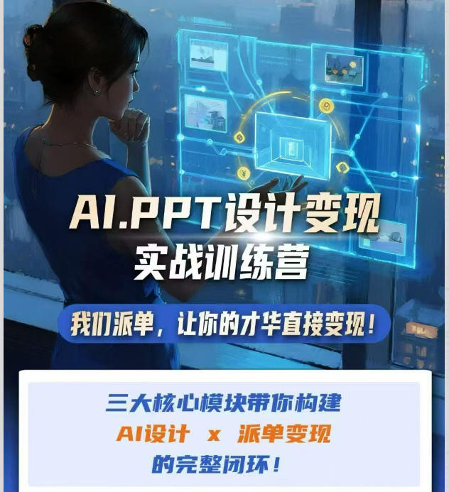 AI+PPT设计变现实战训练营,我们派单,让你的才华直接变现,三大核心模块带你构建Al设计x派单变现的完整闭环-云网创