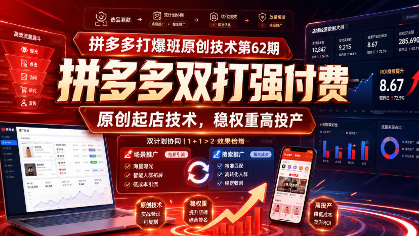 拼多多打爆班原创技术第62期，拼多多双打强付费，原创起店技术，稳权重高投产-云网创