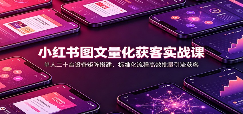 小红书图文量化获客实战课:单人二十台设备矩阵搭建,标准化流程高效批量引流获客-云网创