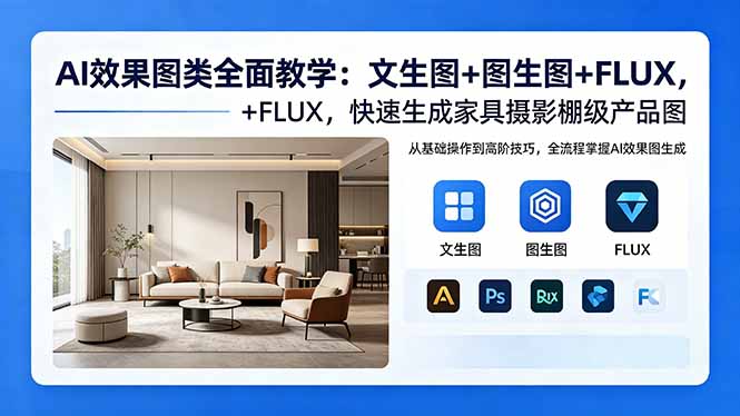 AI效果图类全面教学:文生图+图生图+FLUX,快速生成家具摄影棚级产品图-云网创