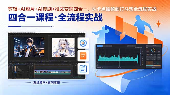 剪辑+AI短片+AI漫剧+推文变现四合一,从卡点抽帧到打斗戏全流程实战-云网创