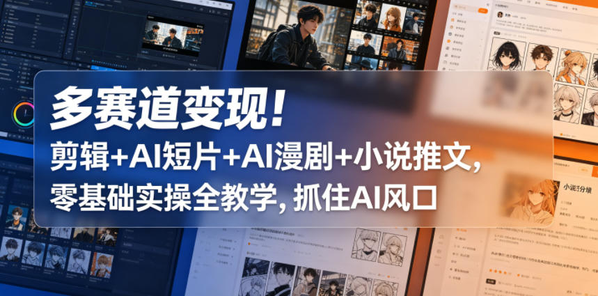 多赛道变现!剪辑+AI短片+AI漫剧+小说推文,零基础实操全教学,抓住AI风口-云网创