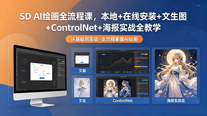 SD AI绘画全流程课,本地+在线安装+文生图+ControlNet+海报实战全教学-云网创
