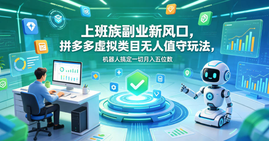 上班族副业新风口,拼多多虚拟类目无人值守玩法,机器人搞定一切月入五位数【揭秘】-云网创