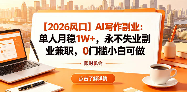 【2026风口】AI写作副业:单人月稳1W+,永不失业副业兼职,0门槛小白可做【揭秘】-云网创