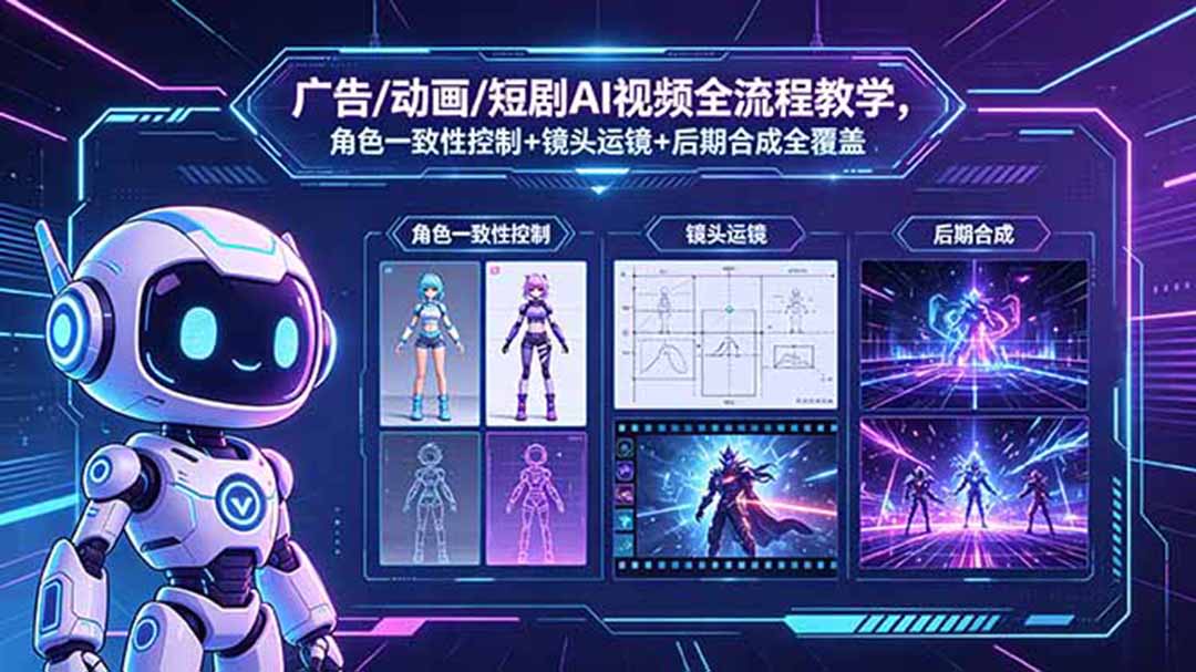 广告/动画/短剧AI视频全流程教学,角色一致性控制+镜头运镜+后期合成全覆盖-云网创