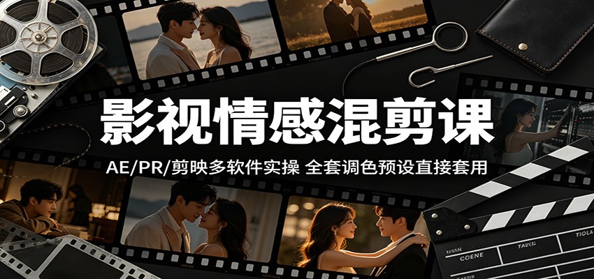 影视情感混剪课:AE/PR/剪映多软件实操,全套调色预设直接套用-云网创