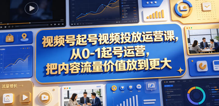视频号起号视频投放运营课,从0-1起号运营,把内容流量价值放到更大-云网创