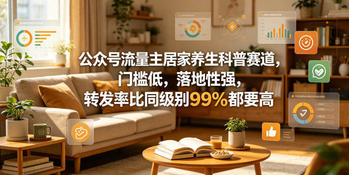 公众号流量主居家养生科普赛道，门槛低，落地性强，转发率比同级别99％都要高-云网创