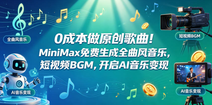 0成本做原创歌曲!MiniMax免费生成全曲风音乐,短视频BGM,开启AI音乐变现