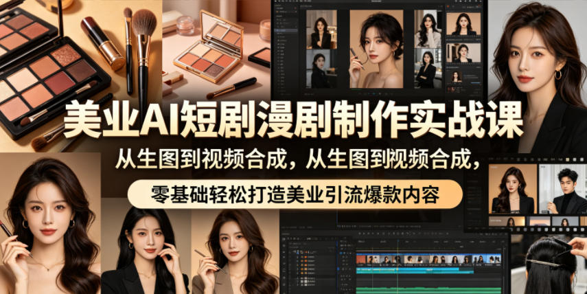 美业AI短剧漫剧制作实战课,从生图到视频合成,零基础轻松打造美业引流爆款内容-云网创