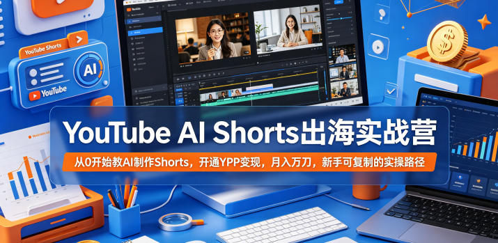 YouTube AI Shorts出海实战营，从0开始教AI制作Shorts，开通YPP变现，月入万刀，新手可复制的实操路径-云网创