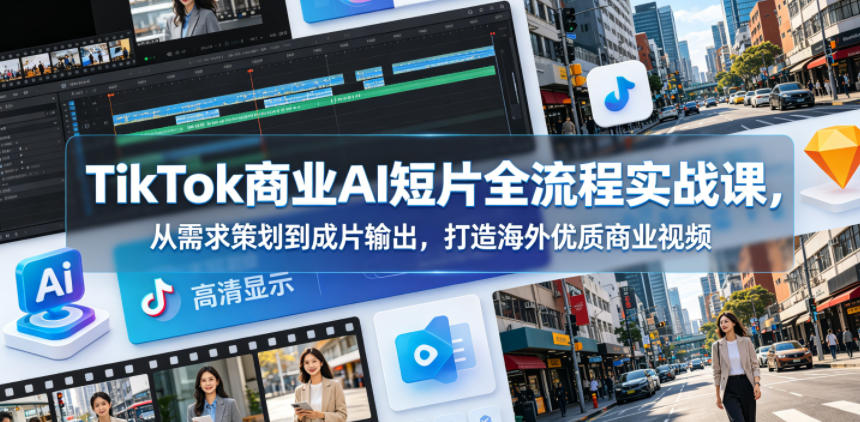 TikTok商业AI短片全流程实战课,从需求策划到成片输出,打造海外优质商业视频-云网创