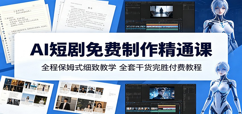 AI短剧免费制作精通课:全程保姆式细致教学,全套干货完胜付费教程-云网创