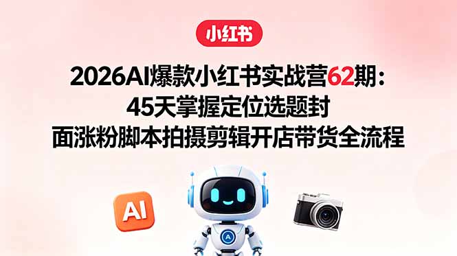 2026AI爆款小红书实战营62期：45天掌握定位选题封面涨粉脚本拍摄剪辑开店带货全流程-云网创