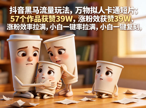 抖音黑马流量玩法,万物拟人卡通短片,57个作品获赞39W,涨粉效率拉满,小白一键复刻,保姆级拆解-云网创