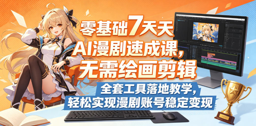 零基础7天AI漫剧速成课,无需绘画剪辑,全套工具落地教学,轻松实现漫剧账号稳定变现