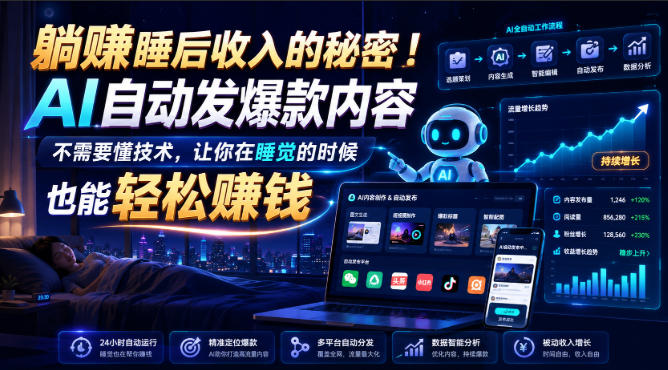躺賺睡后收入的秘密！AI自动发爆款内容，不需要懂技术，让你在睡觉的时候也能轻松賺钱【原创双语字幕】-云网创