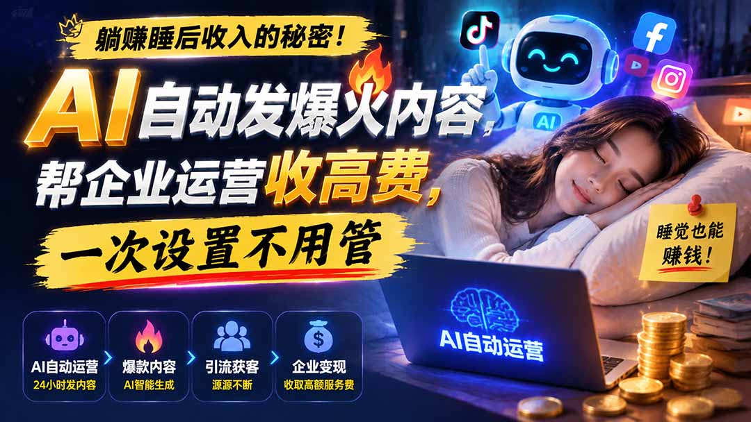 躺赚睡后收入的秘密！AI 自动发爆火内容，帮企业运营收高费，一次设置不用管【原创双语字幕】-云网创