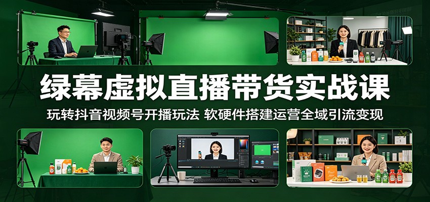 绿幕虚拟直播带货实战课：玩转抖音视频号开播玩法，软硬件搭建运营全域引流变现-云网创