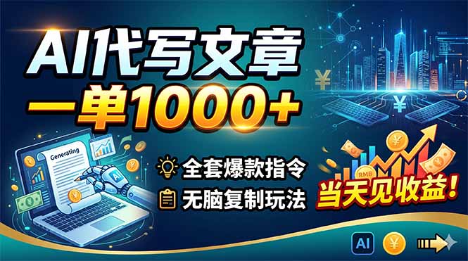 AI代写文章,一单1000+,全套爆款指令+无脑复制玩法,当天见收益!-云网创