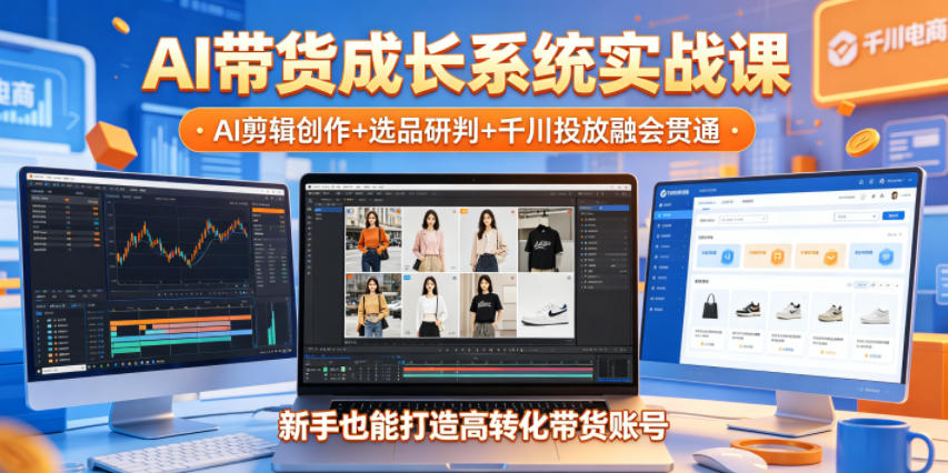 AI带货成长系统实战课，AI剪辑创作+选品研判+千川投放融会贯通，新手也能打造高转化带货账号(更新2026年)-云网创