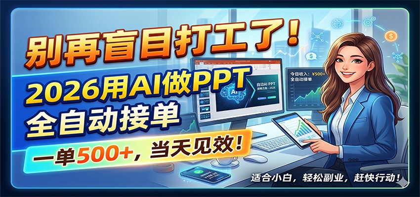 别再盲目打工了！2026用AI做PPT全自动接单，一单5张+，当天见效！-云网创