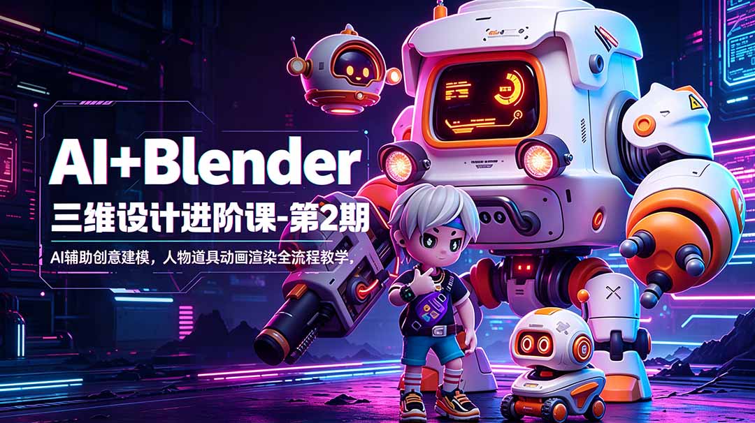 AI+Blender三维设计进阶课-第2期：AI辅助创意建模，人物道具动画渲染全流程教学-云网创