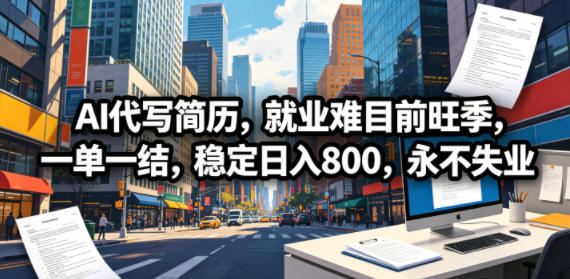 AI代写简历,就业难目前旺季,一单一结,稳定日入800,永不失业-云网创