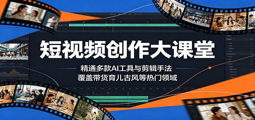 短视频创作大课堂：精通多款AI工具与剪辑手法，覆盖带货、育儿、古风等热门领域-云网创
