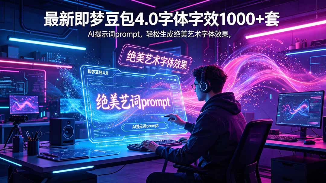 最新即梦豆包4.0字体字效1000+套,AI提示词prompt,轻松生成绝美艺术字体效果-云网创