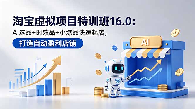 淘宝虚拟项目特训班16.0:AI选品+时效品+小爆品快速起店,打造自动盈利店铺-云网创