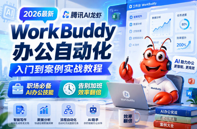 2026最新腾讯AI龙虾WorkBuddy办公自动化入门到案例实战教程，职场必备AI办公技能，告别加班，效率翻倍-云网创