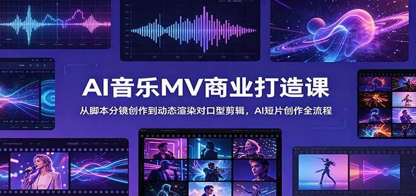 AI音乐MV商业打造课：从脚本分镜创作到动态渲染对口型剪辑，AI短片创作全流程-云网创