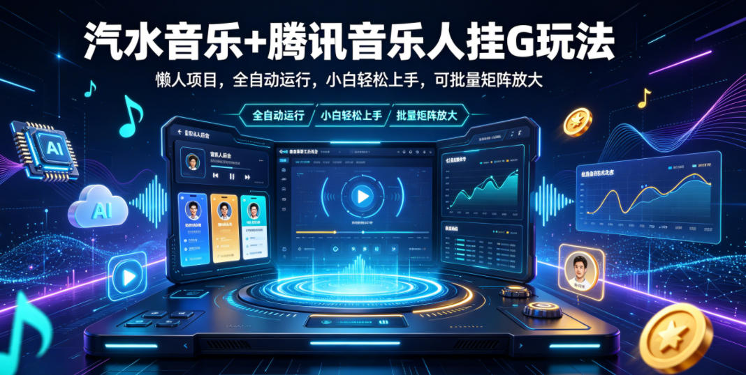 汽水音乐+腾讯音乐人挂G玩法，懒人项目，全自动运行，小白轻松上手，可批量矩阵放大【揭秘】-云网创