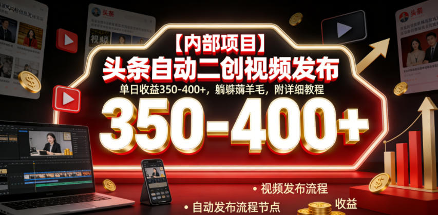 【内部项目】头条自动二创视频发布,单日收益350-400+,躺賺薅羊毛,附详细教程【揭秘】-云网创