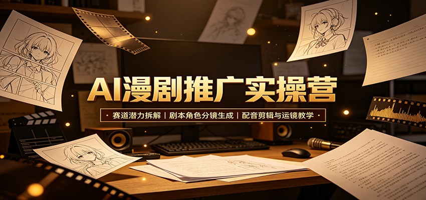 AI漫剧推广实操营：赛道潜力拆解，剧本角色分镜生成，配音剪辑与运镜教学-云网创