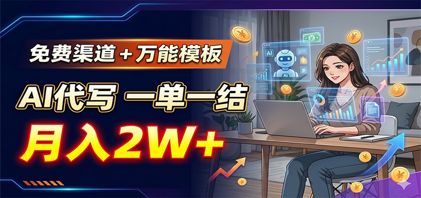 免费渠道+万能模板，AI代写一单一结，月入2W+-云网创