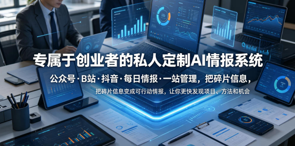 专属于创业者的私人定制AI情报系统,公众号·B站·抖音·每日情报·一站管理,把碎片信息变成可行动情报,让你更快发现项目、方法和机会