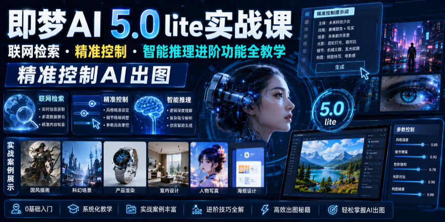 即梦AI 5.0 lite实战课，联网检索・精准控制・智能推理进阶功能全教学，精准控制AI出图-云网创