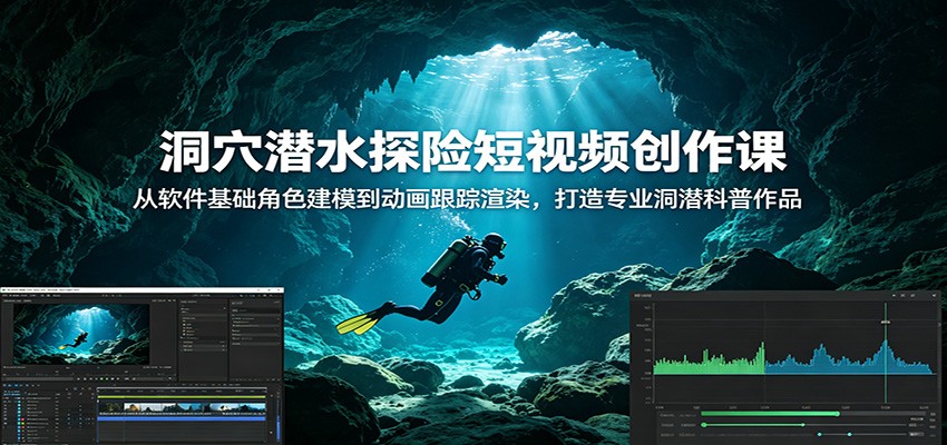 洞穴潜水探险短视频创作课：从软件基础角色建模到动画跟踪渲染，打造专业洞潜科普作品-云网创