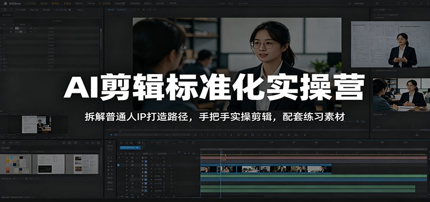 AI剪辑标准化实操营：拆解普通人IP打造路径，手把手实操剪辑，配套练习素材-云网创