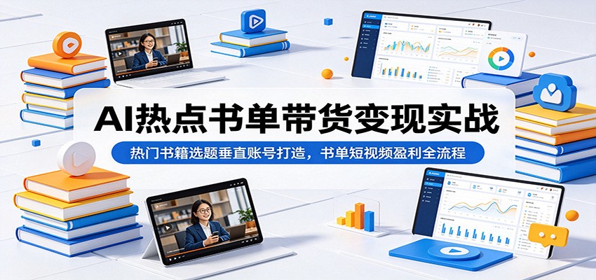 AI热点书单带货变现实战：热门书籍选题垂直账号打造，书单短视频盈利全流程-云网创