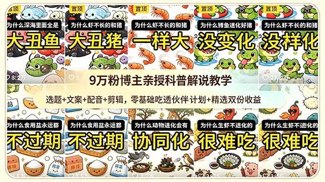 9w粉博主亲授科普解说教学：选题+文案+配音+剪辑，零基础吃透伙伴计划+精选双份收益-云网创