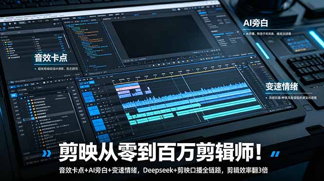 剪映从零到百万剪辑师!音效卡点+AI旁白+变速情绪,Deepseek+剪映口播全链路,剪辑效率翻3倍-云网创