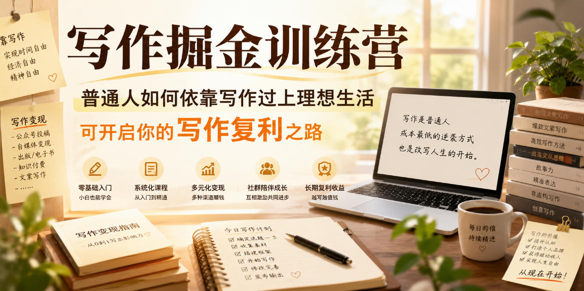 写作掘金训练营,普通人如何依靠写作过上理想生活,可开启你的写作复利之路(更新6月)-云网创