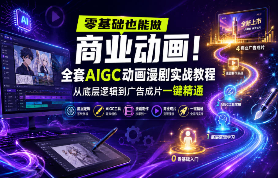 零基础也能做商业动画!全套AIGC动画漫剧实战教程,从底层逻辑到广告成片一键精通