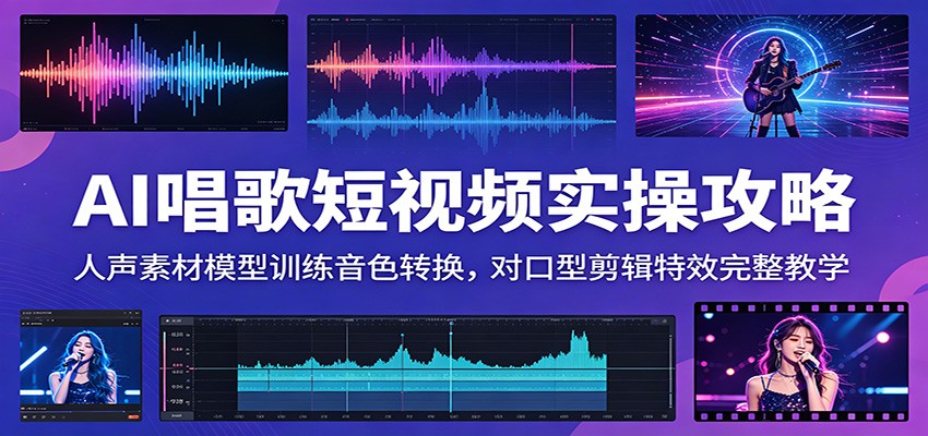 AI唱歌短视频实操攻略：人声素材模型训练音色转换，对口型剪辑特效完整教学-云网创